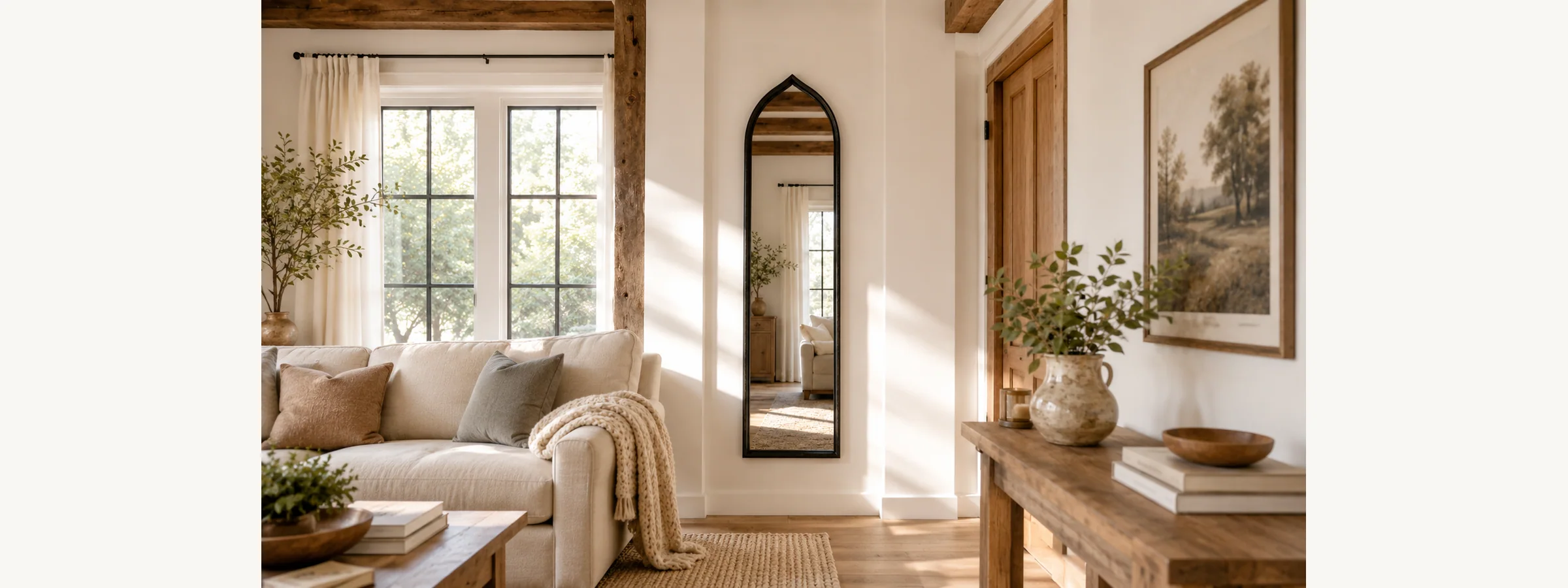 12 x 50 Black Slim Arched Mirror gallery image