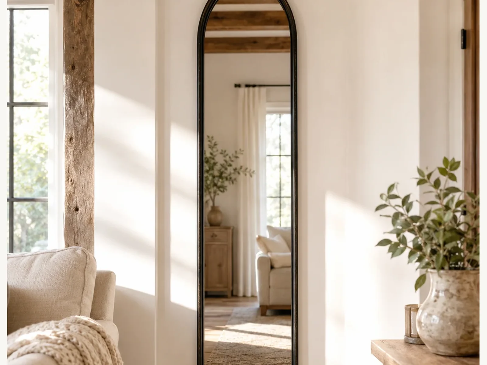 12 x 50 Black Slim Arched Mirror gallery image
