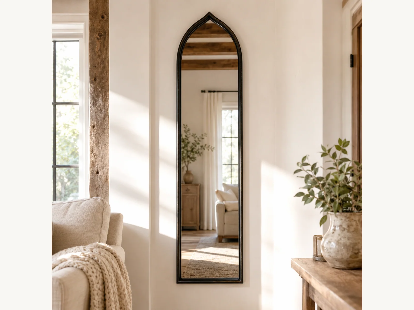 12 x 50 Black Slim Arched Mirror gallery image