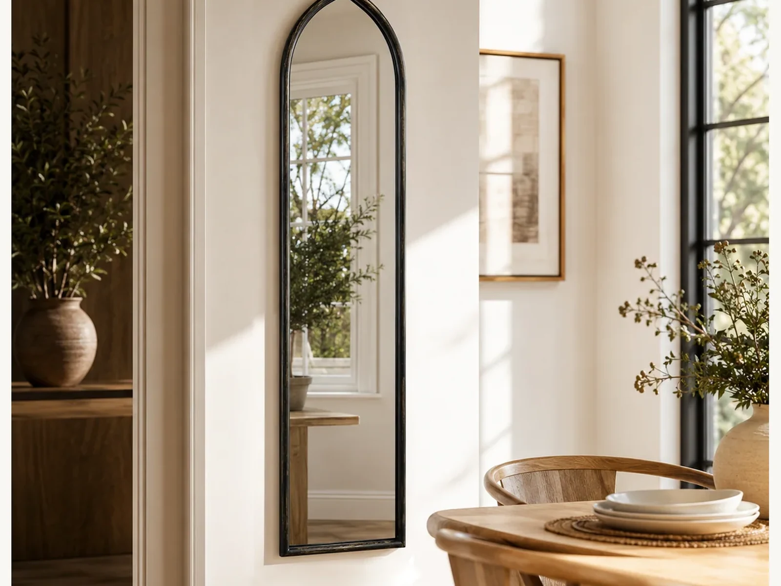 12 x 50 Black Slim Arched Mirror gallery image