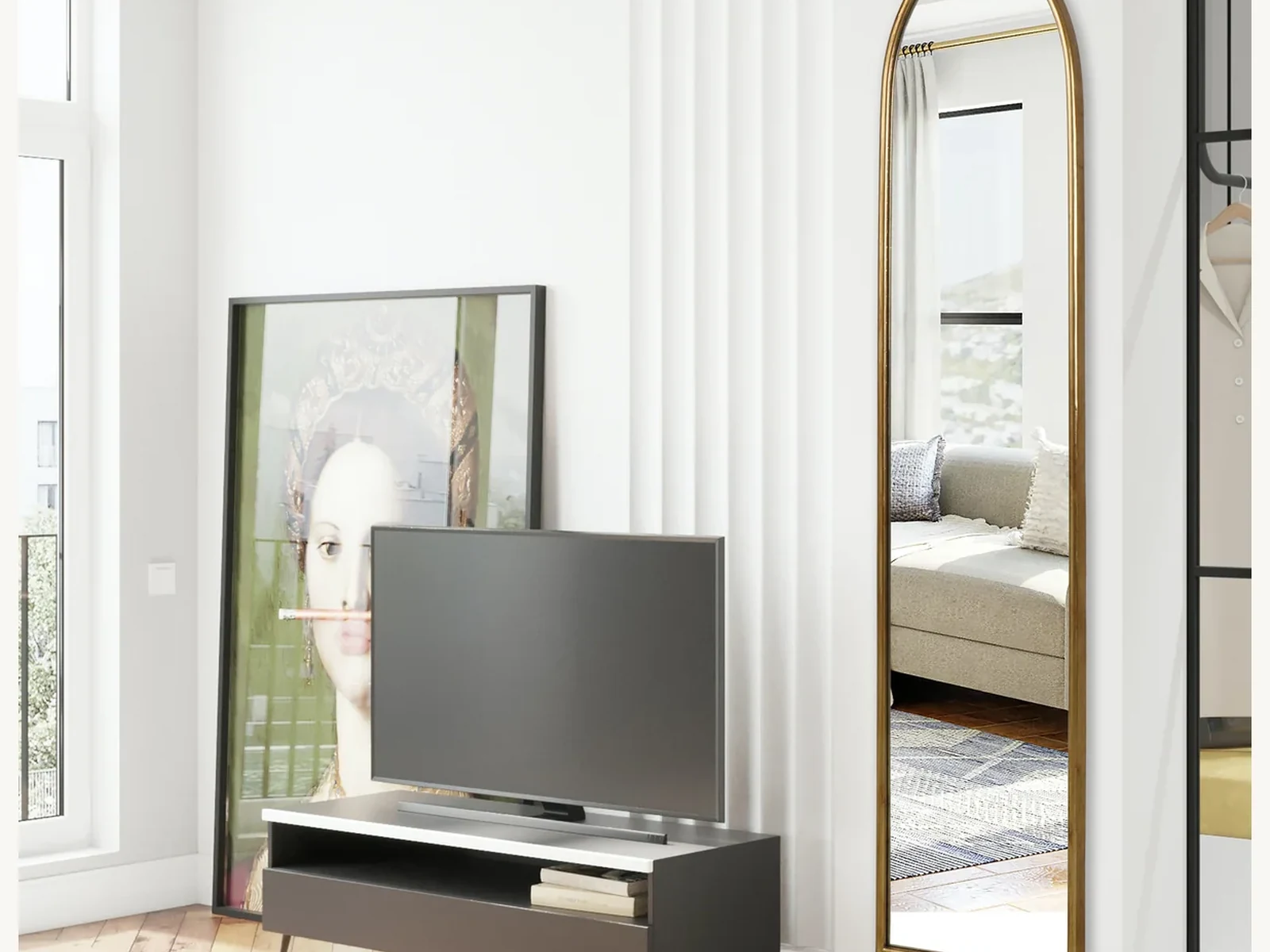 71 x 16 Inch Slim Arched Wall Mirror gallery image