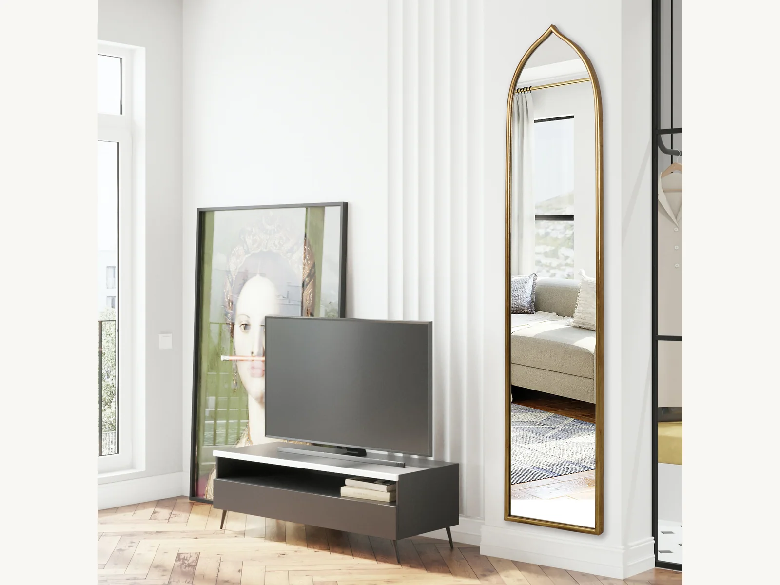 71 x 16 Inch Slim Arched Wall Mirror gallery image