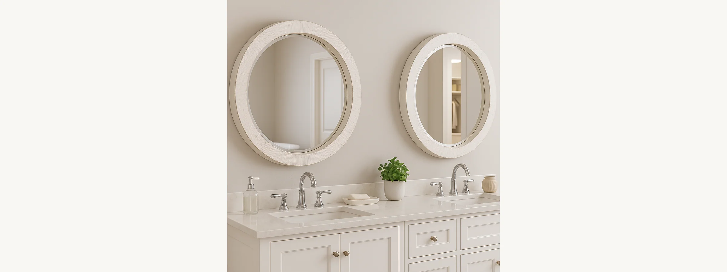 31 White Textured Round Mirror gallery image