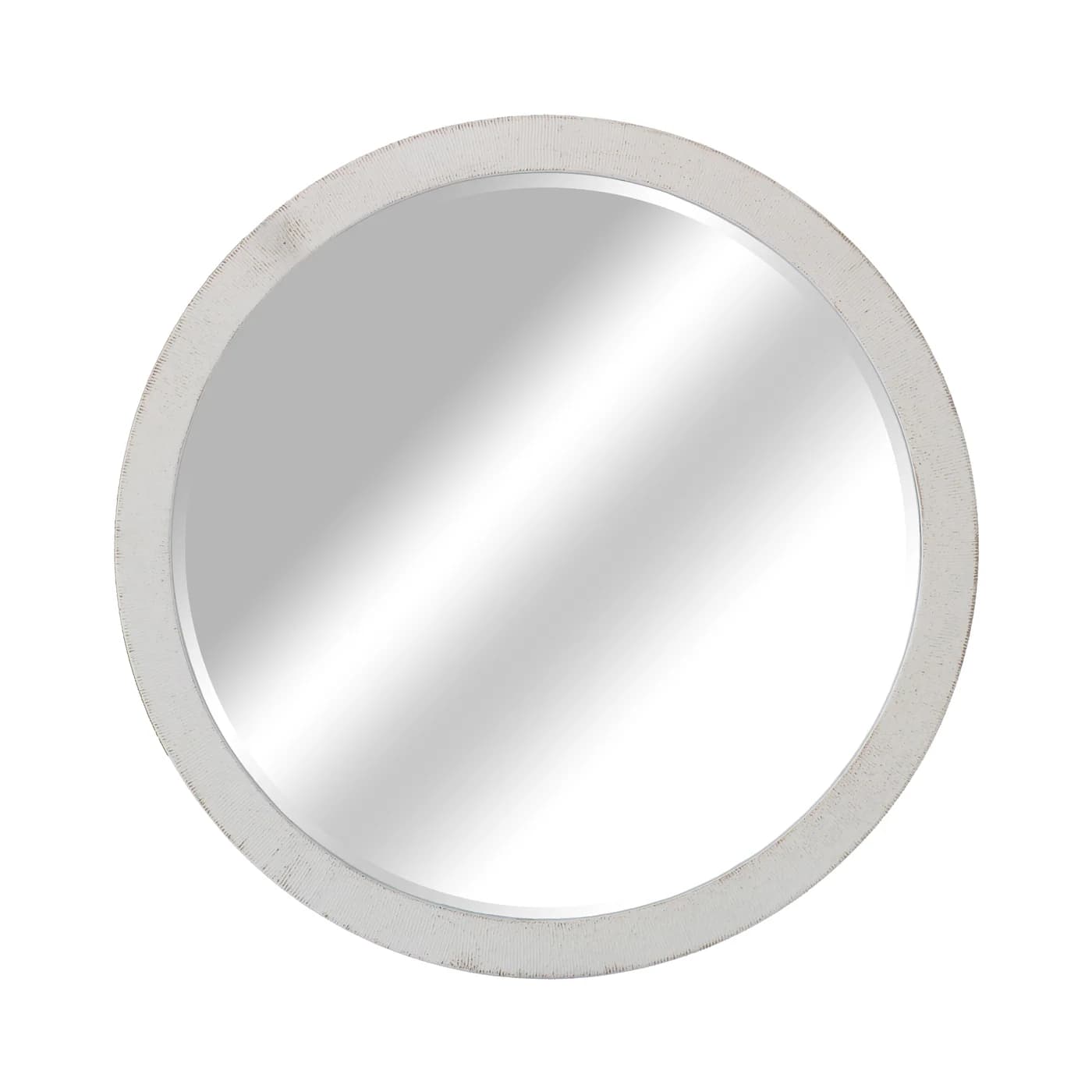 31 White Textured Round Mirror