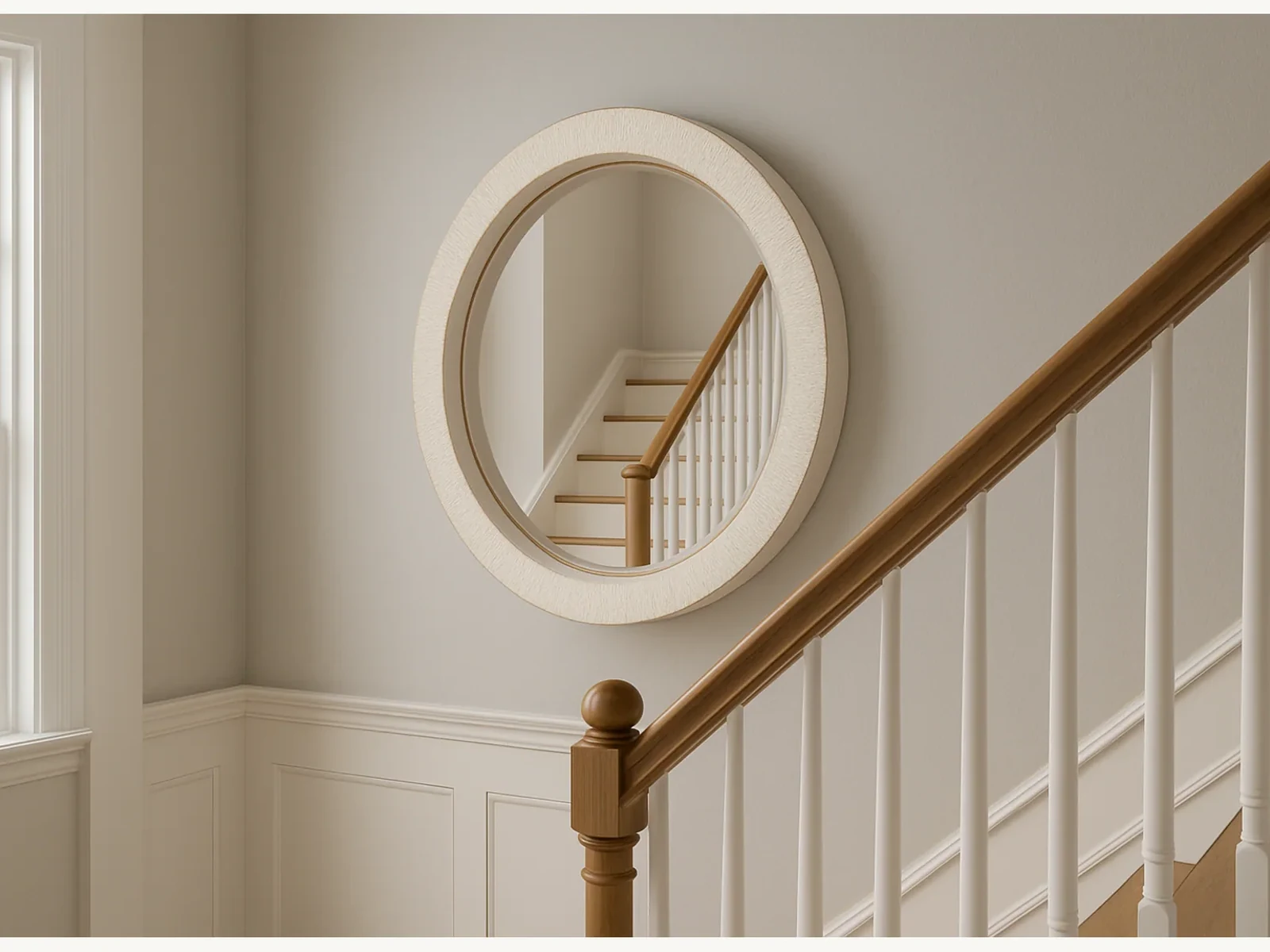 31 White Textured Round Mirror gallery image
