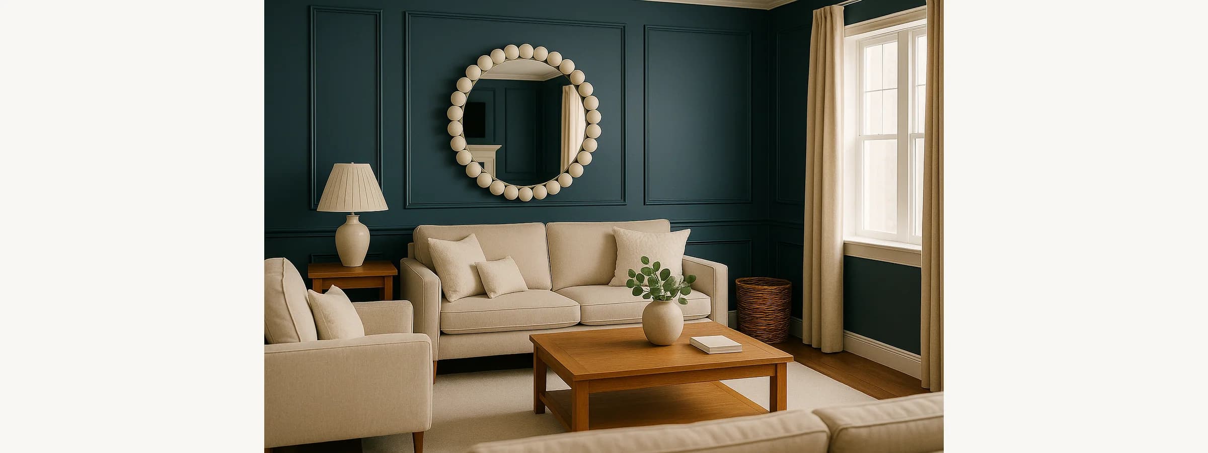 36 White Beaded Round Mirror gallery image