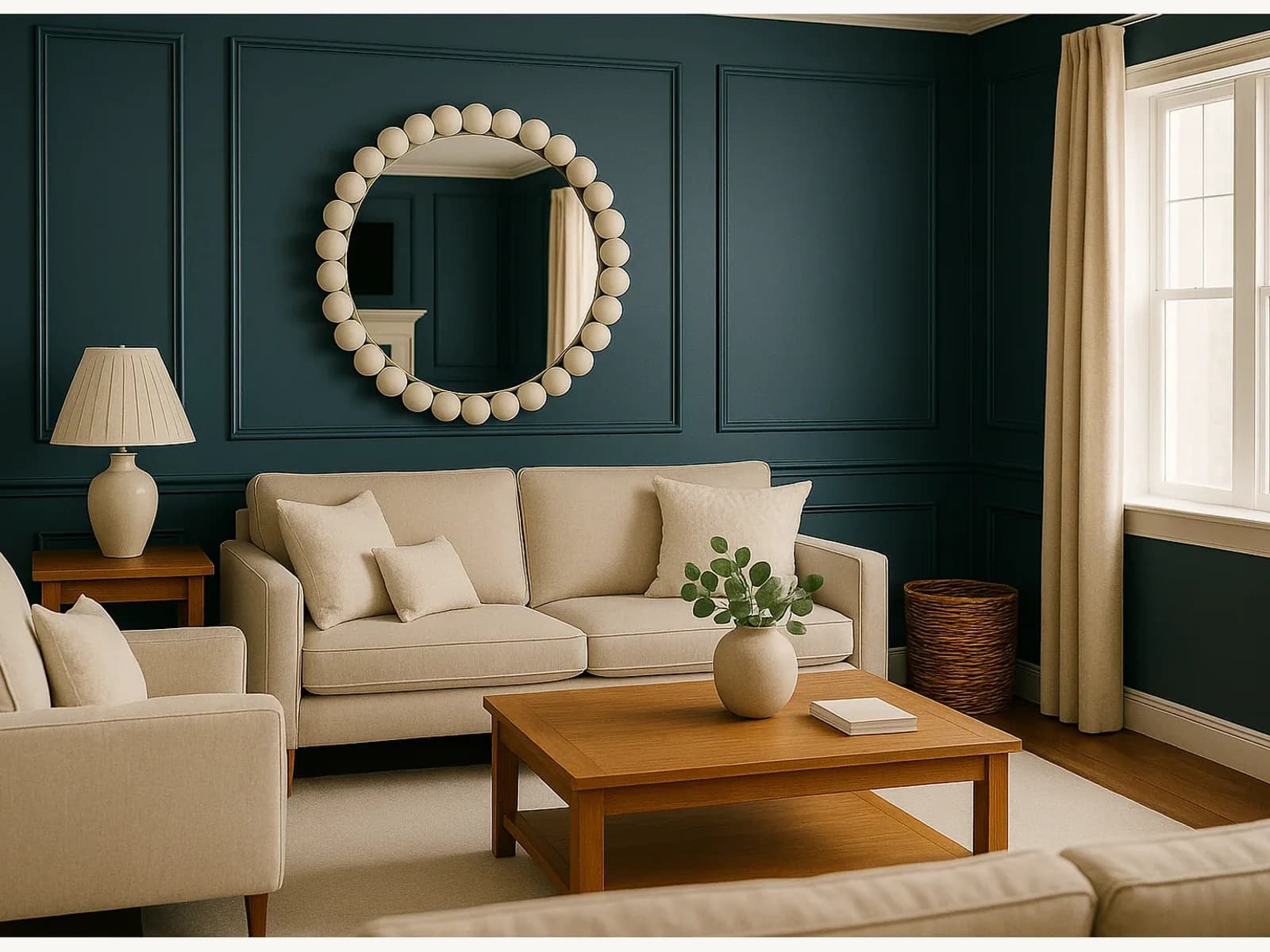 36 White Beaded Round Mirror gallery image