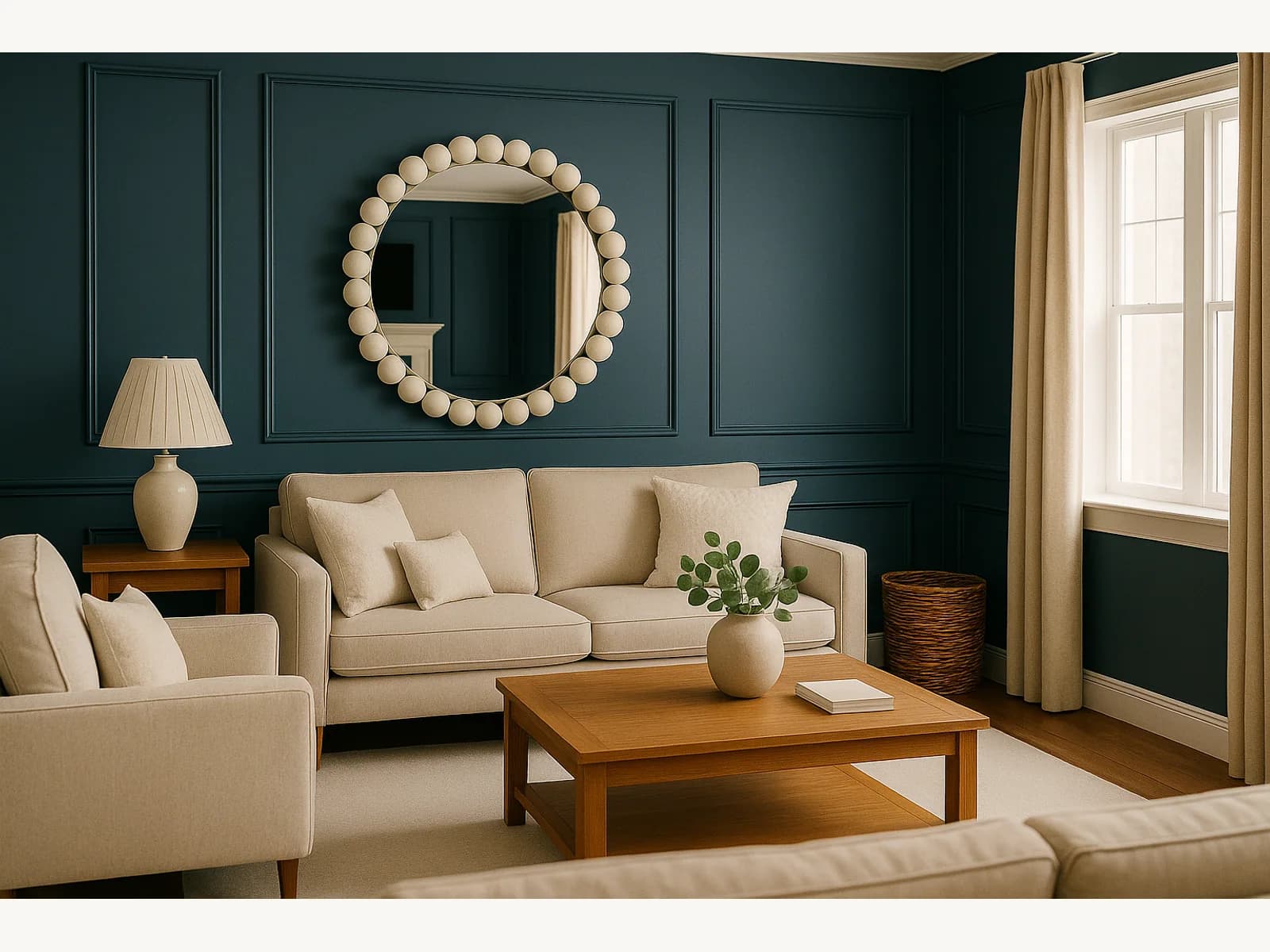 36 White Beaded Round Mirror gallery image