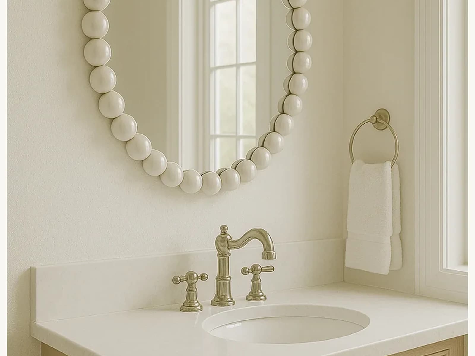 36 White Beaded Round Mirror gallery image