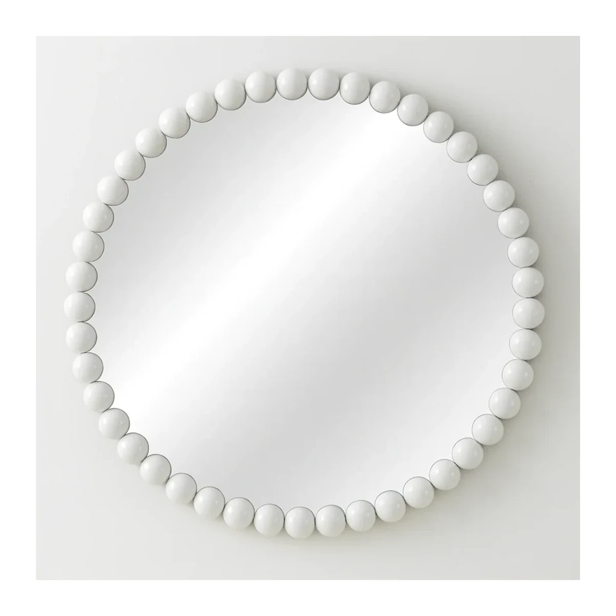 36 White Beaded Round Mirror