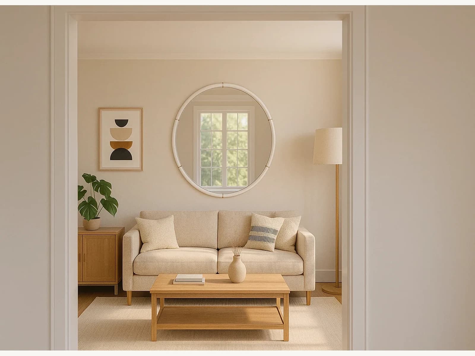 36 White Gold Deco Round Mirror gallery image