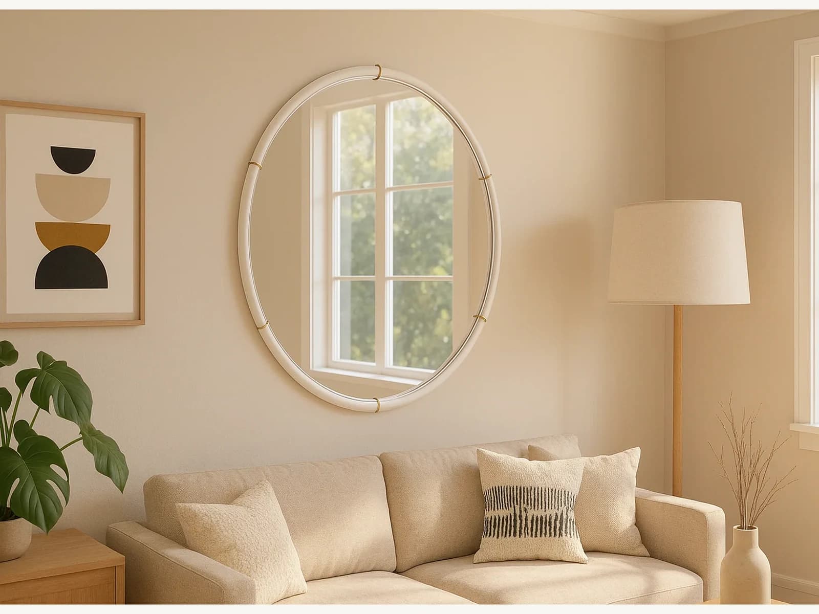 36 White Gold Deco Round Mirror gallery image