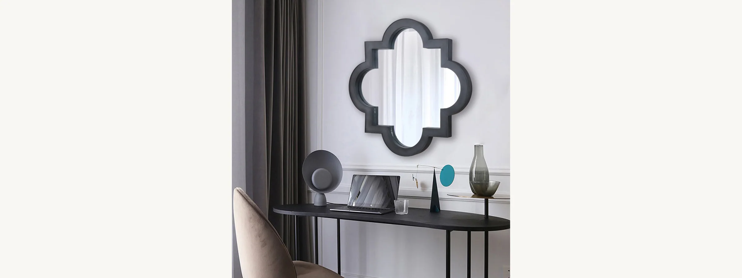 Black Quatrefoil Wall Mirror gallery image