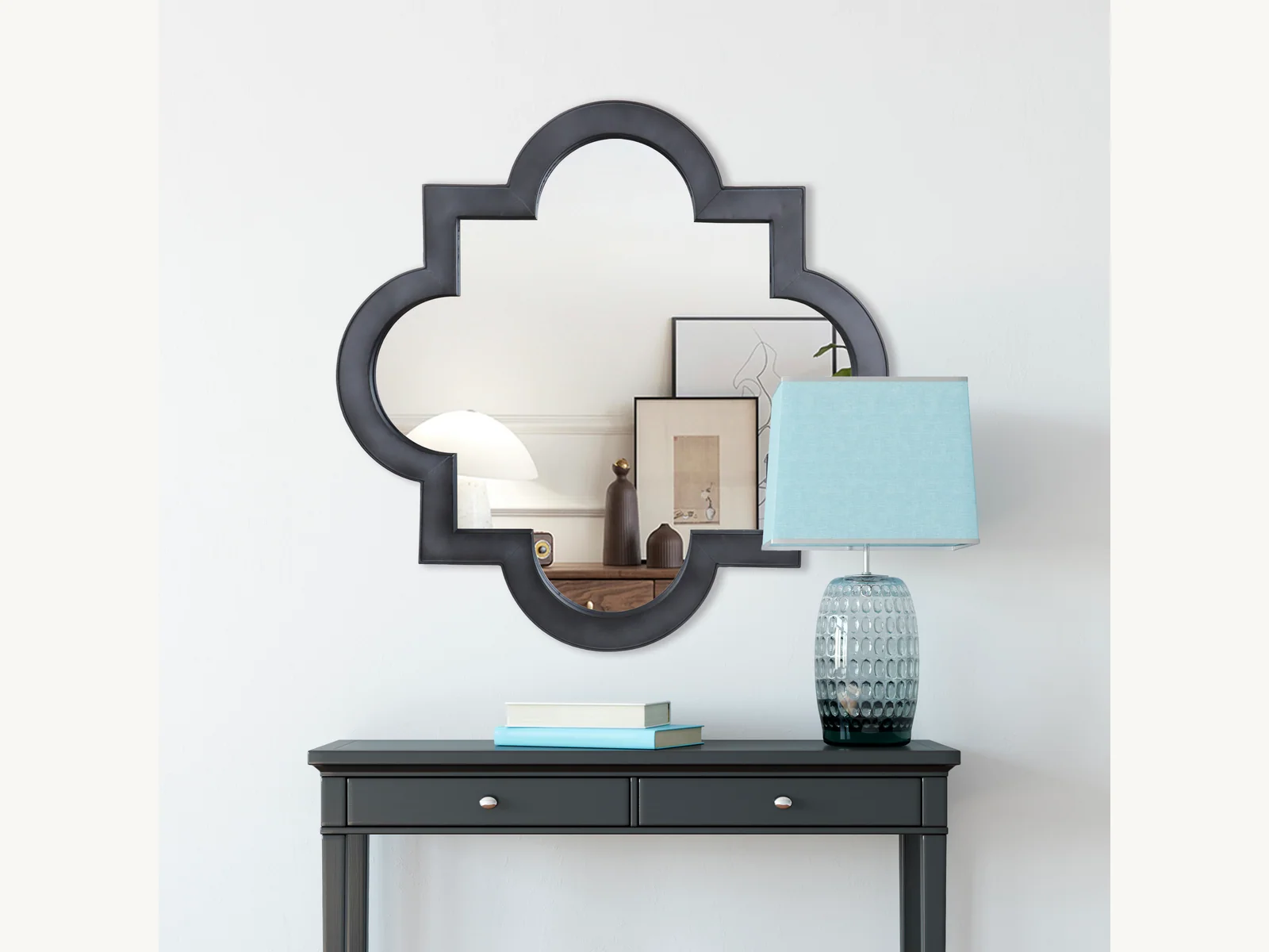 Black Quatrefoil Wall Mirror gallery image