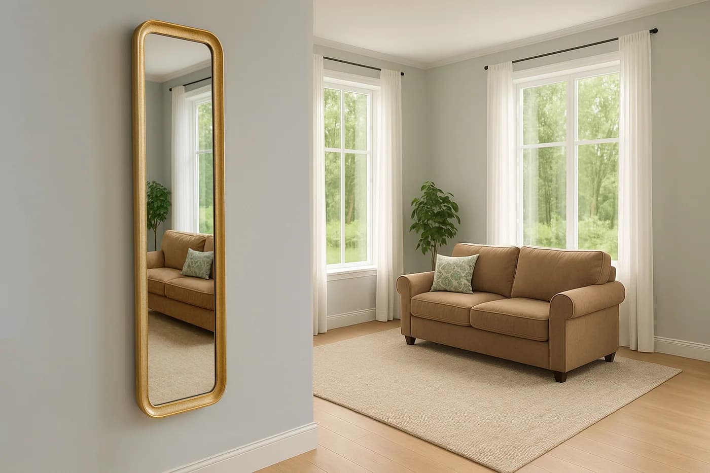 Gold Hammered Rectangle Full Length Mirror gallery image