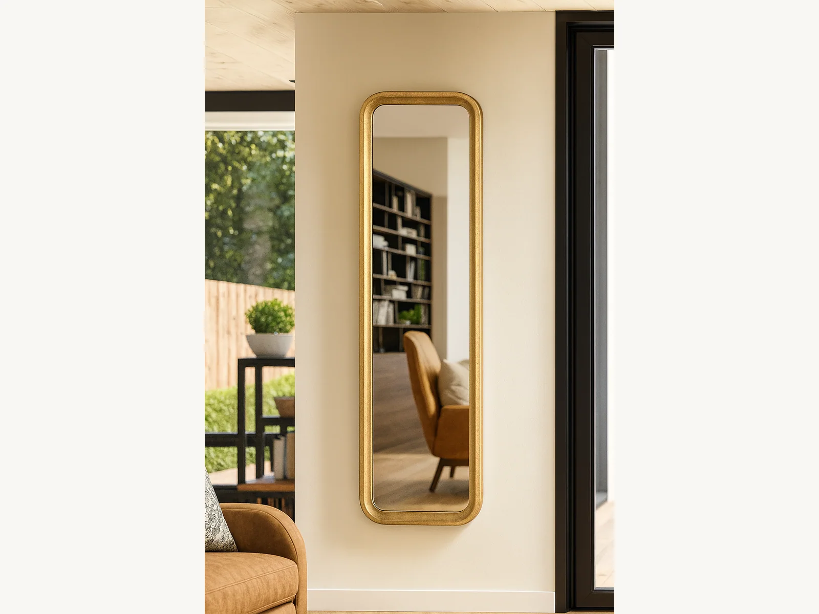 Gold Hammered Rectangle Full Length Mirror gallery image