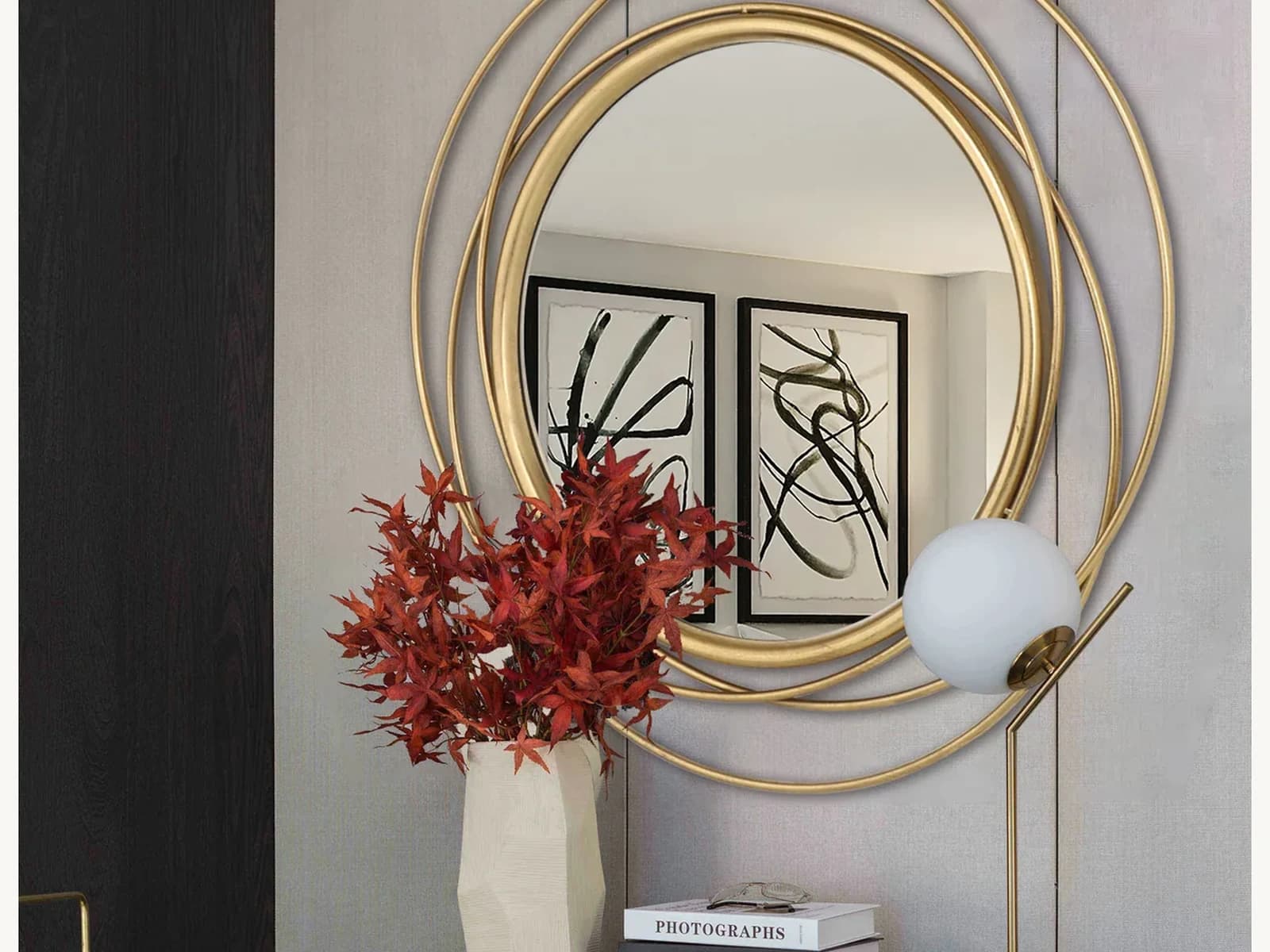 32 Inch Gold Overlapping Round Wall Mirror gallery image