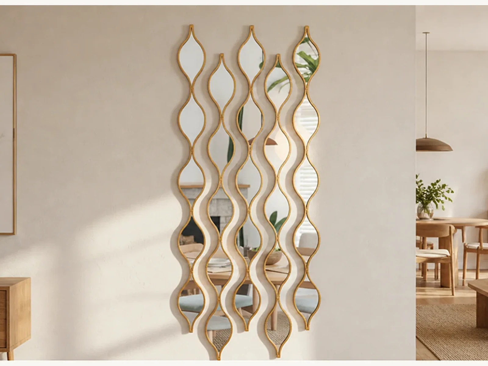 5-Piece Gold Wavy Narrow Wall Mirror Set gallery image