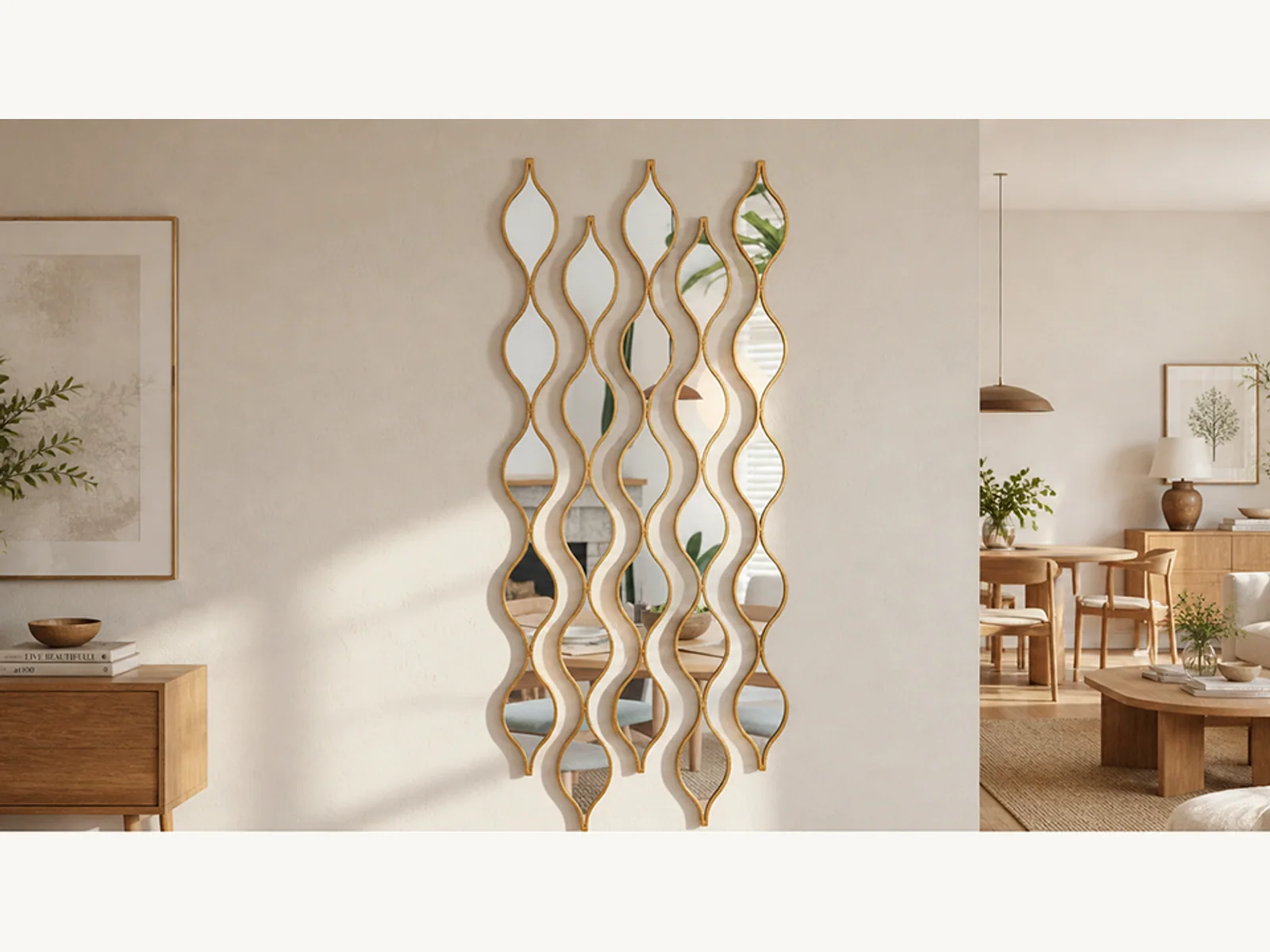 63 x 9.25 Inch Wavy Narrow Wall Mirror Set gallery image