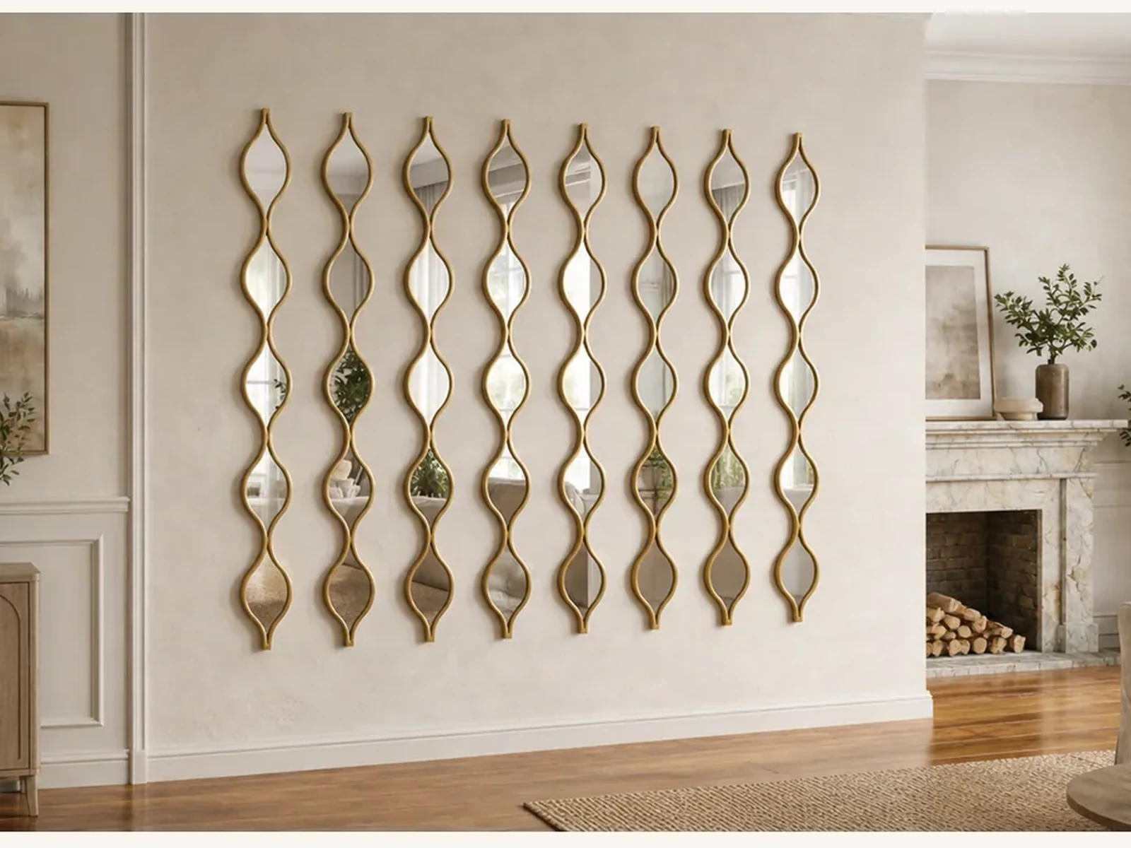 5-Piece Gold Wavy Narrow Wall Mirror Set gallery image