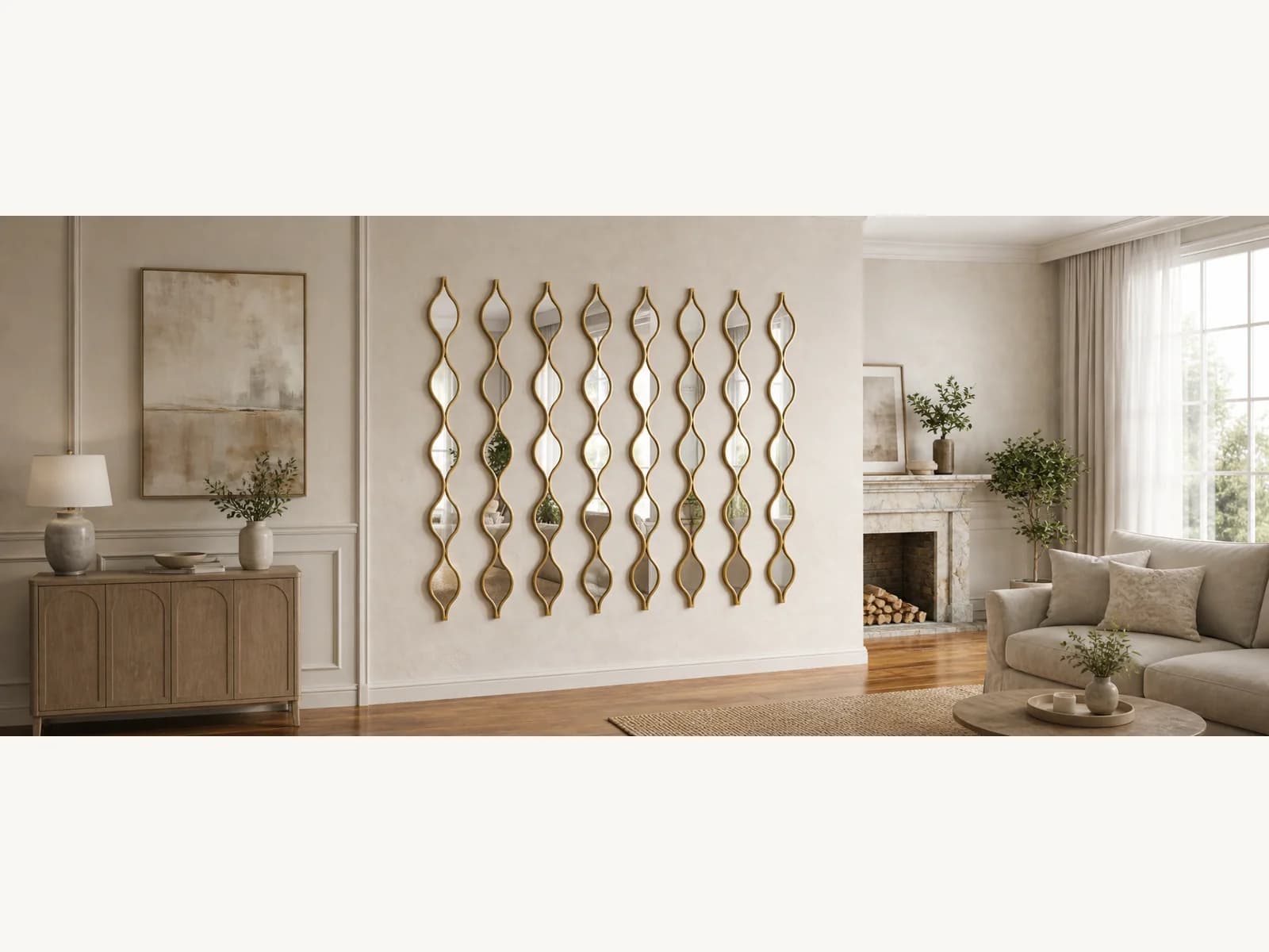 63 x 9.25 Inch Wavy Narrow Wall Mirror Set gallery image