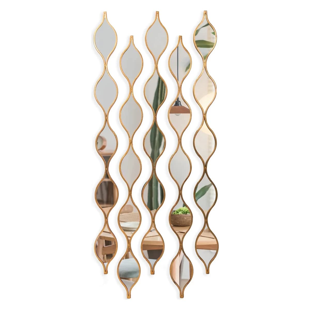 63 x 9.25 Inch Wavy Narrow Wall Mirror Set