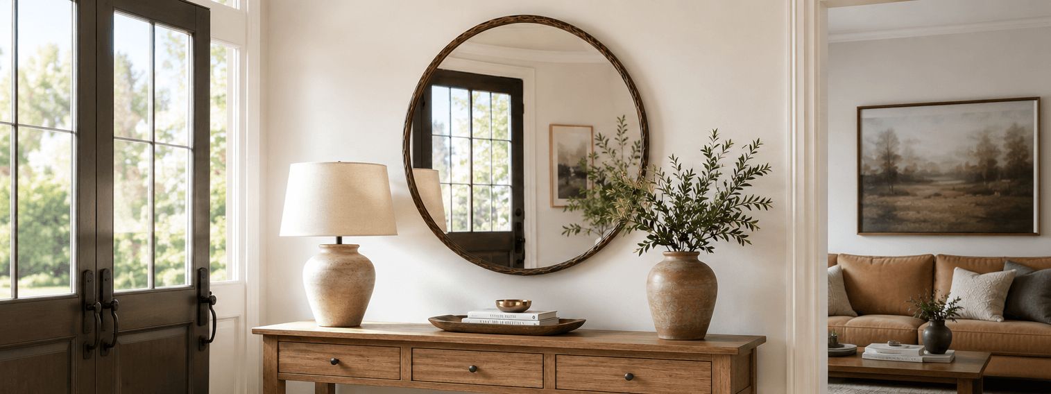 LONG ROAD HOME INC decorative mirror collection in warm American entryway